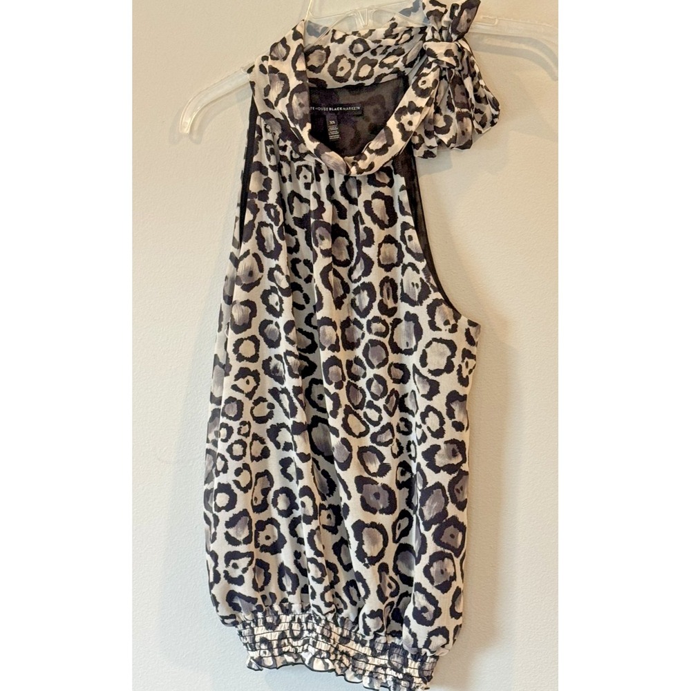 White House Black Market Halter Blouse Womens XS Sleeveless Black Gray Top